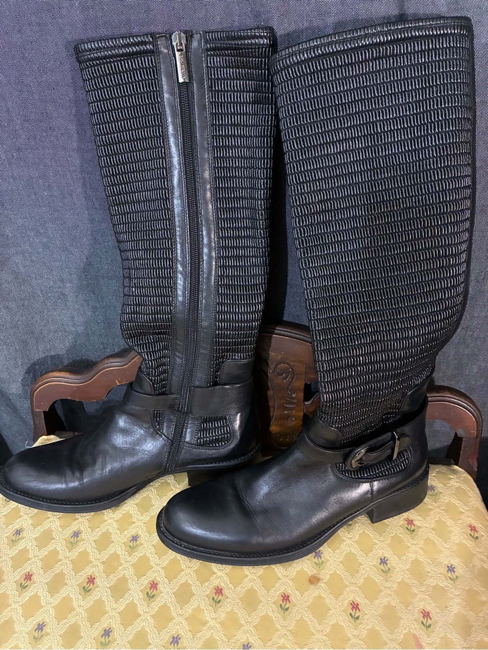 Aquatalia Black Tall Knit-Panel Riding Boots